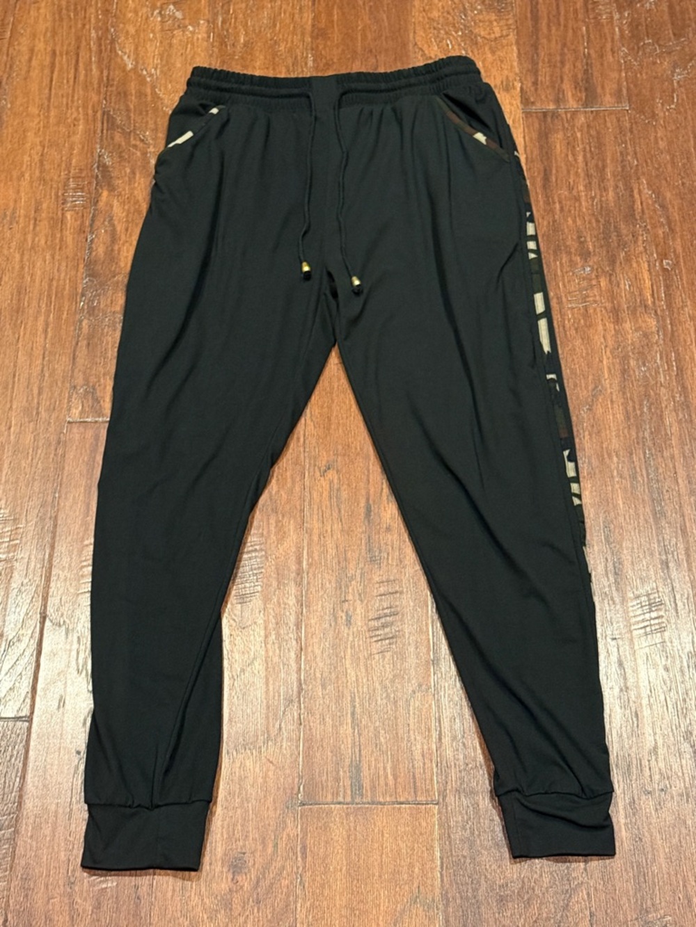 1X Women’s Black Jogger Pants with Camo Stripe Lining - Casual Comfort